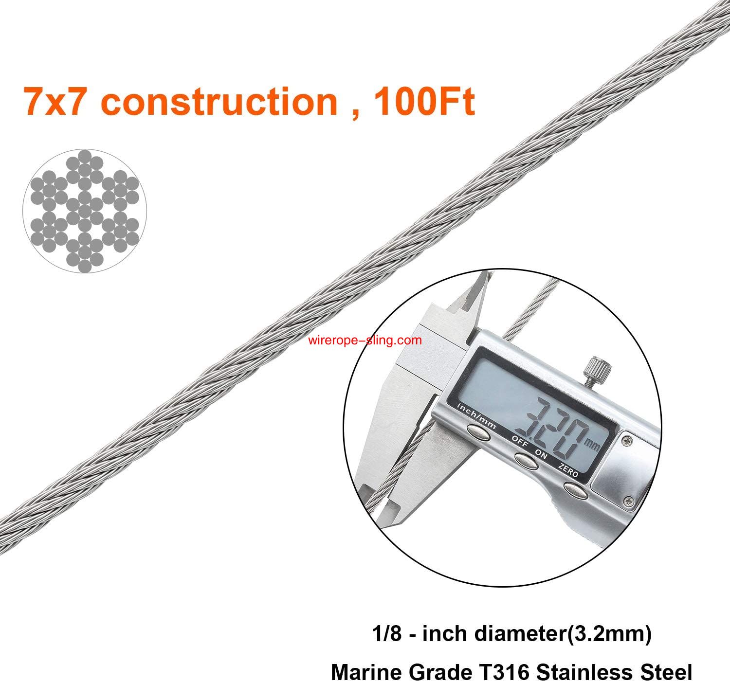 T316 Marin Grade 3mm Stainless Steel Aircraft Wire Rope Cable per Rail, Decking, DIY Balustrade, 100 Feet