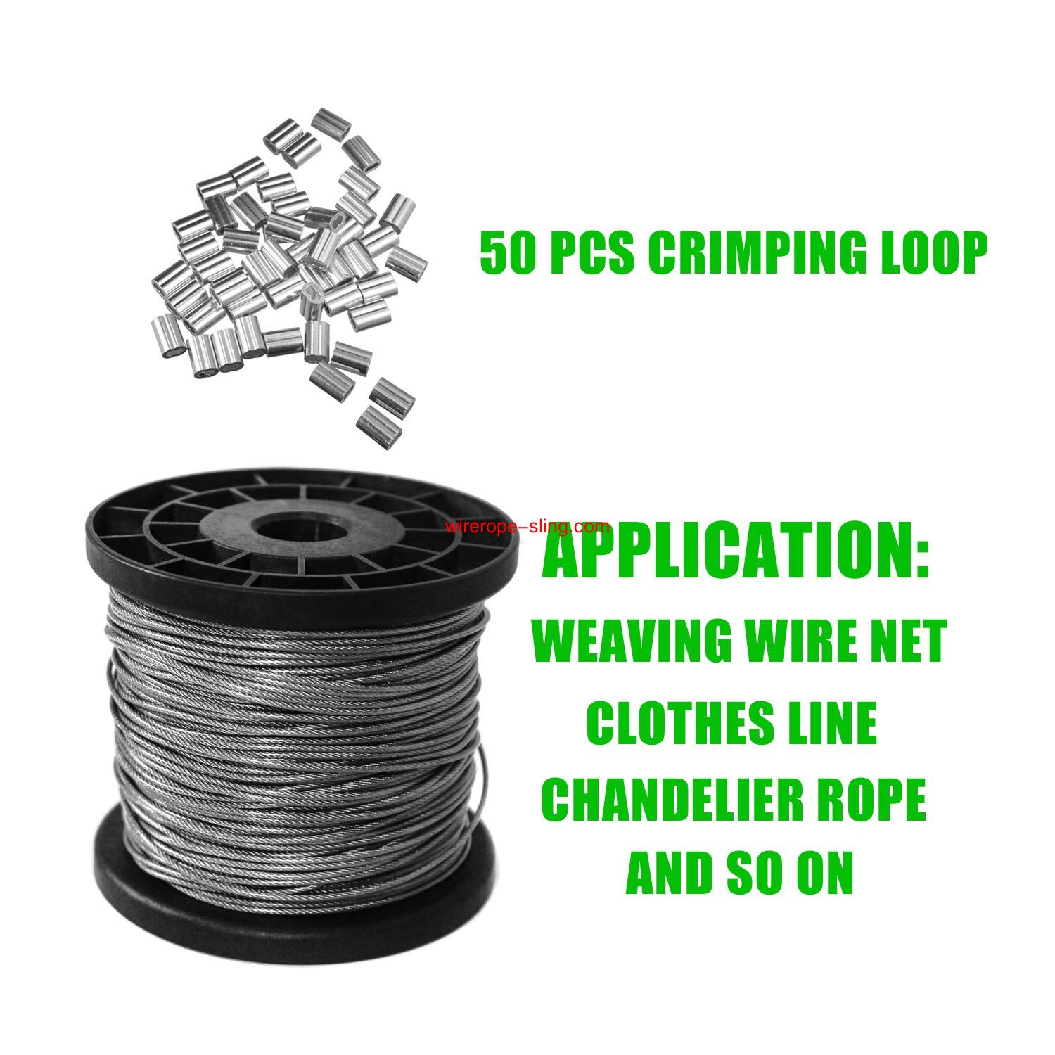 1/16 Vinyl Coated Wire Rope Kit,330 Feet Stainless Steel 304 Wire Rope con 50 PCS Aluminum Crimping Loop e 10 PCS Clamps