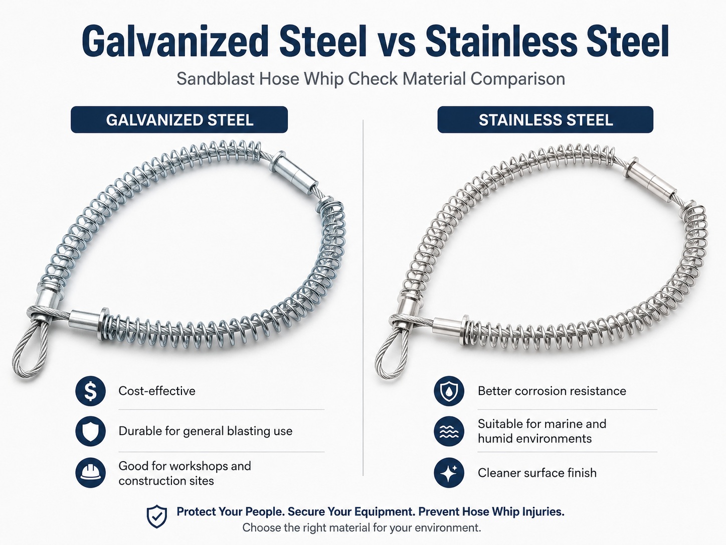 Galvanized steel and stainless steel sAndblast tubo frusta controllo material comparison